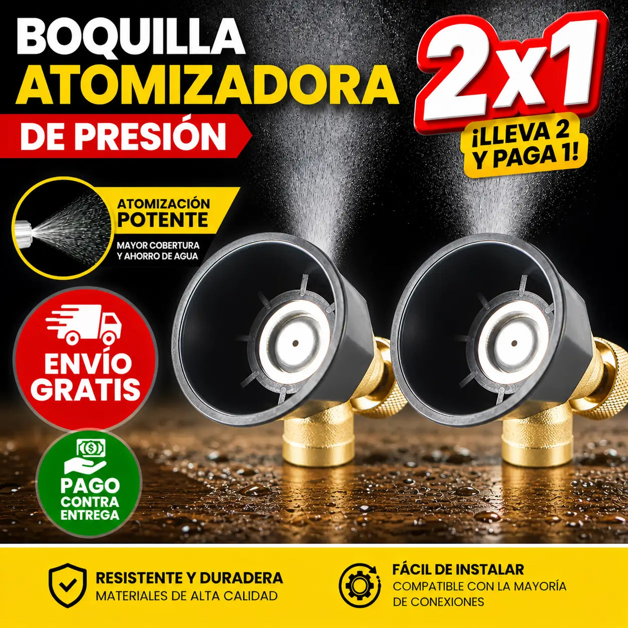 2X1 AquaFlow Pro 360° | La boquilla que transforma cualquier manguera