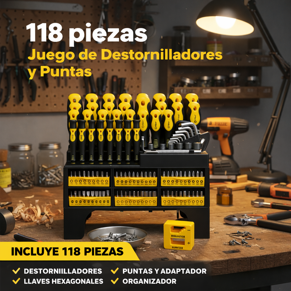 Kit Profesional de Destornilladores Magnéticos 118 Piezas