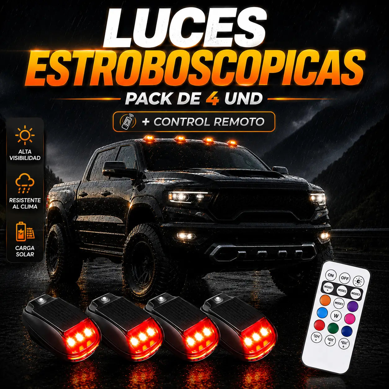 Luces Estroboscópicas Solares Para Carro Premium | PACK de 4 Unidades